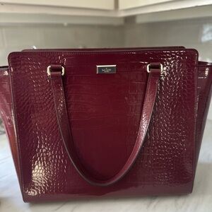 Kate Spade Bristol Drive Elissa Tote Bag Croc Embossed Red Leather Large Handbag